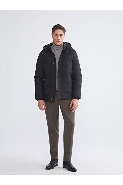 LC Waikiki Ανδρικό παλτό Classic Black Standard Fit με κουκούλα