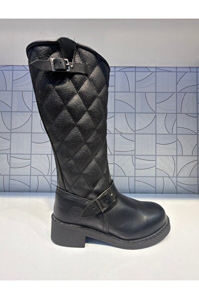 Riccardo Colli Harley Women's Black Genuine Leather Boots Zippered Long Boots