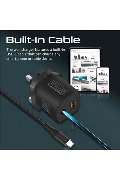 Promate PowerPort-PDQC 33W USB-C Power Delivery Wall Charger with 22.5W Quick Charge 3.0, Built-in 1