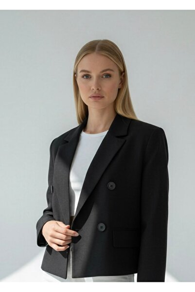 CEK mağazacılık Kadın Crop Blazer Ceket – Double Breasted Modern Fit