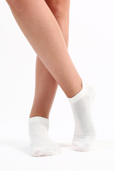 The huez 3-Piece Cotton Anti-Sweat Women's Socks, Soft Booties Socks with Breathable Mesh on the Top Layer (Cream)