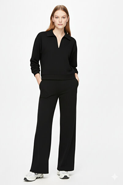 trendalisse Women's Polo Neck Modal Cotton Stretch Fabric Pocketed Pants Set