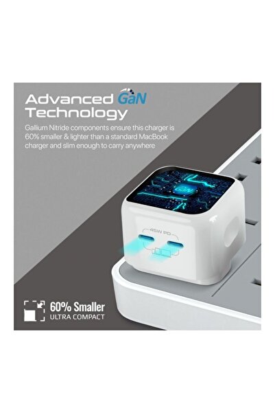 Promate iPhone 17 Charger GaN USB-C 45W Dual PD (GANPORT2-45PD) - White
