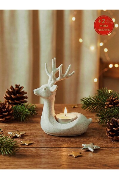 GEESTECH Dekoratif Geyik Figürlü Tealight Mumluk + 2 Adet Mum Hediyeli - İska...
