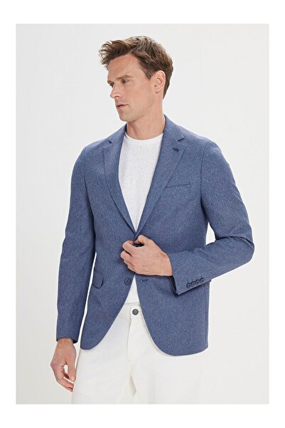 LC Waikiki Men's Blue Slim Fit Narrow Cut Mono Collar Patterned Jacket