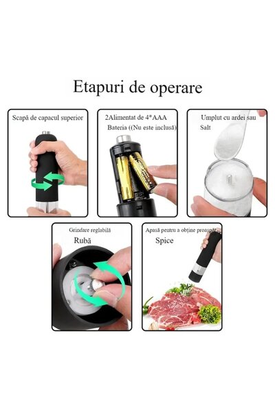 OEM Electric Salt & Pepper Grinder, Stainless Steel Head, LED, Adjustable, Black, 22.5x5x5cm