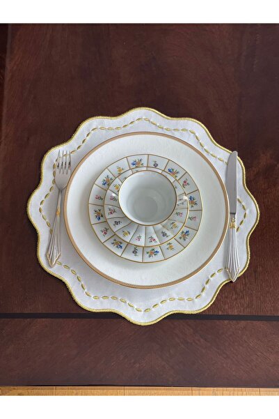 QBR Home Nakış İşlemeli Yuvarlak Supla Amerikan Servis. Gold İşlemeli ( 1 Adet )