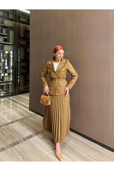 QASHE Suede Skirt Two-Piece Set