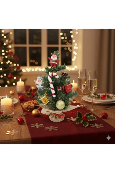 SÜS EVİ Süslü Çam Ağacı Masa Üstü Yenıyıl Ağacı Yılbaşı Ağacı Süslü Noel Ağacı