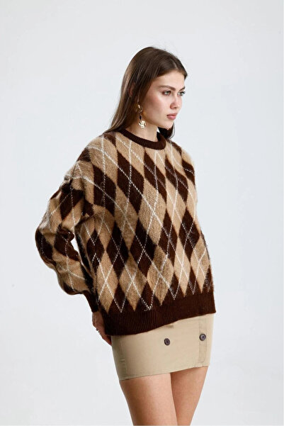 cemo Bisiklet Yaka Argyle Desenli Triko Kazak