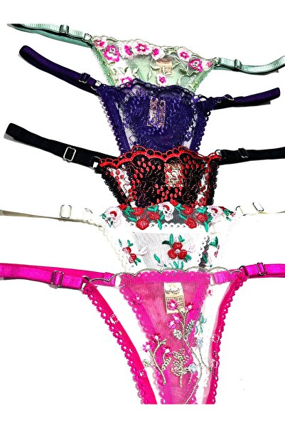 mendoza store Квітковий мереживний регульований комплект трусиків-танга 5 шт.