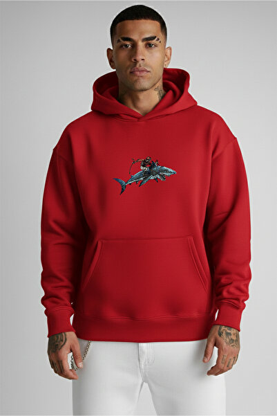 LORVEX Ανδρικό φούτερ Oversize με κουκούλα 100% βαμβάκι με στάμπα SHARK TAMER