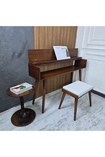 HASAĞAÇ Beyaz Keten Piyano Taburesi ve Stant Seti