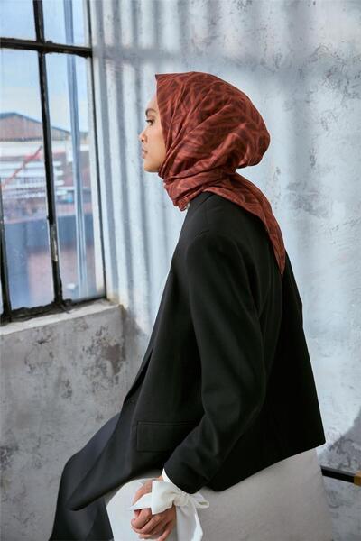 Silk Home Cotton Polyester Soft Scarf Brown Geometric Pattern 90*90