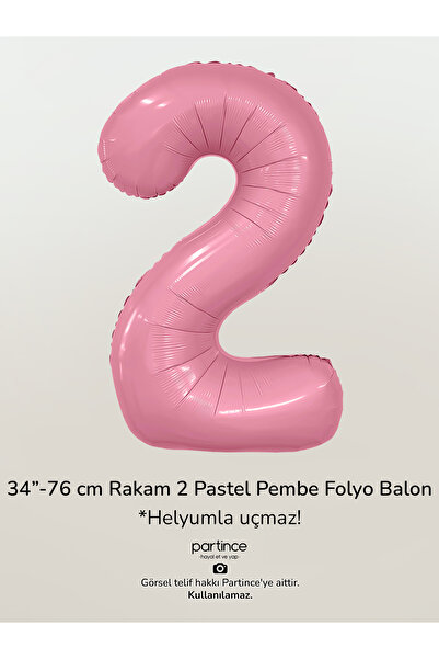 partince 34'' 76 cm Pastel Pembe Renk Rakam Folyo Balonlar