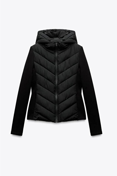 The Robi Black Hooded Contrast Puffer Jacket