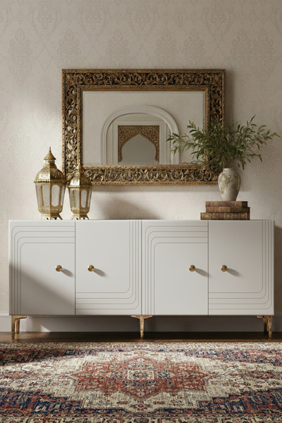 CENEYRA KA1805BG LESSİ180 KONSOL, KAHVE KÖŞESİ ve TV SEHPASI BEYAZ-GOLD 180cm