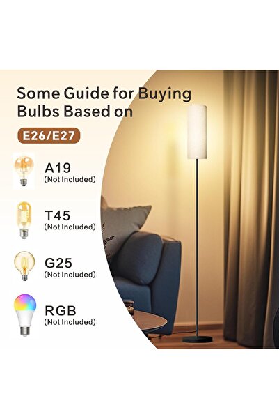 Baytion Floor Lamp with Foot Switch & Linen Lampshade, 3 Color Temperatures - Black