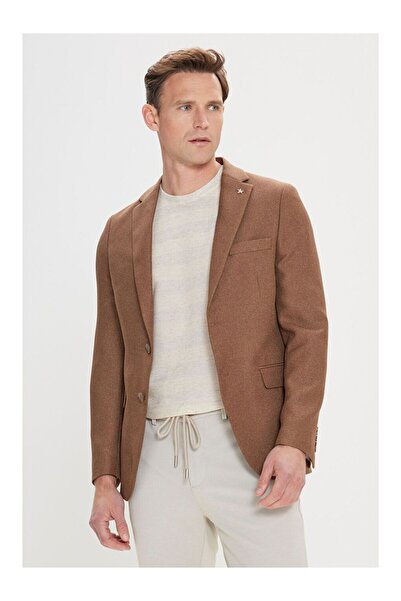 LC Waikiki Men's Brown Slim Fit Slim Fit Mono Collar Dobby Blazer Jacket