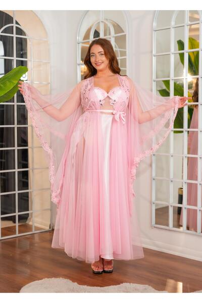Limas lingerie Special Design Butterfly Lace Detail 2-Piece Long Dressing Gown