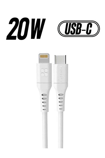 Promate 20W Power Delivery Ultra-Fast USB-C to Lightning Soft Silicone Cable - White, 2m