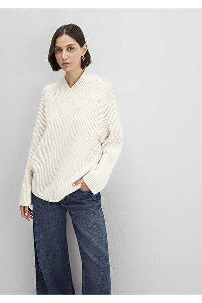 Mavi Wool Blend Ecru V-Neck Sweater Oversized / Wide Fit 1710829-70057