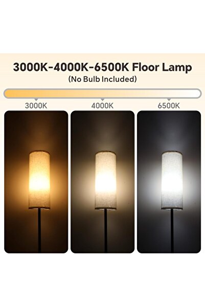 Baytion Floor Lamp with Foot Switch & Linen Lampshade, 3 Color Temperatures - Black