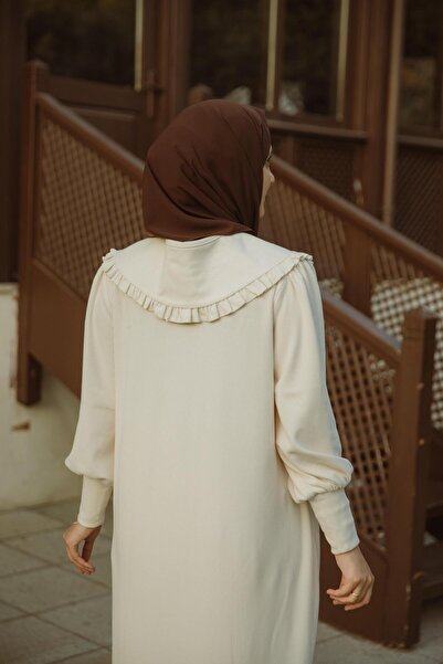 H HİJAB CENTER Ecru Peter Pan collar Piece Dress Nsr 5106