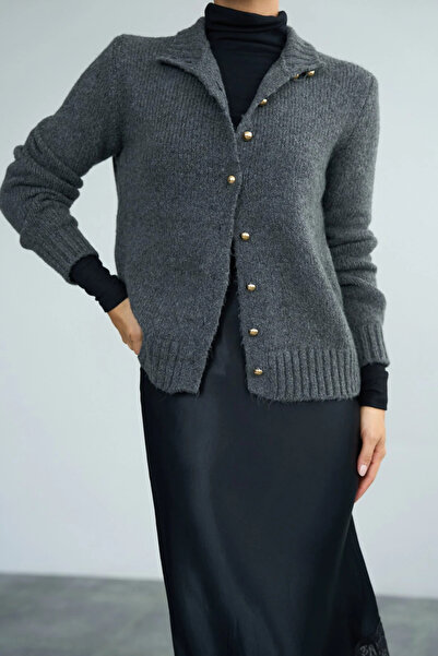 cemo Tricot Cardigan Jacket with Collar and Gold Buttons