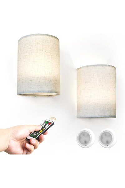 Baytion LED Battery Wall Lights with Remote & Timer, Dimmable Fabric Linen Sconce, 2-pack (White Lig