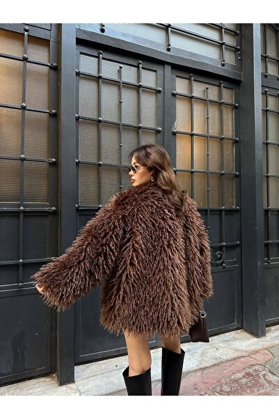 cemo Camel Hair Teddy Fur Oversized Coat