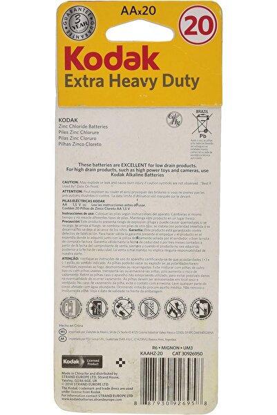 Kodak بطاريات AA فائقة التحمل | كربون زنك ١.٥ فولت | عبوة من ٢٠ قطعة