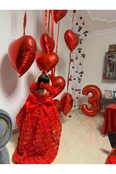 Hly Karol Tasarım Red Rose Diana Vintage Baby Girl Dress, Suitable for Birthdays, Photo Shoots, 0-12 Years Old