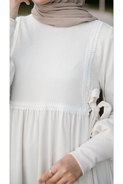 H HİJAB CENTER Ecru Lace Dress Nsr 5105