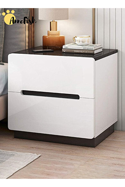AnneFish طاولة جانبية بسيطة لغرفة النوم بمقاس 40*40*45 سم مع درجين للتخزين
