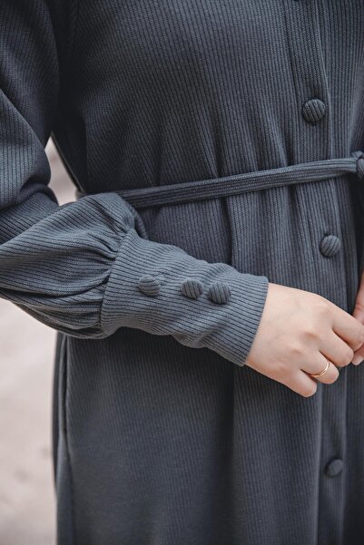 H HİJAB CENTER Smoked Finish Buttoned Dress Nsr 5107