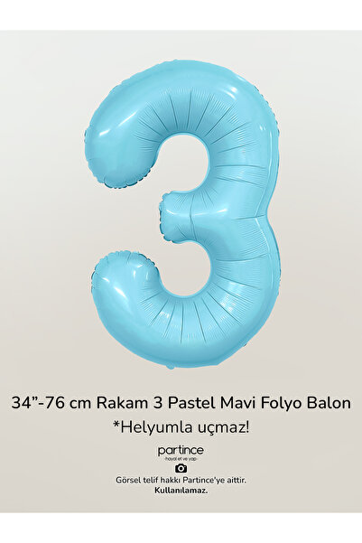 partince 34'' 76 cm Pastel Mavi Renk Rakam Folyo Balonlar