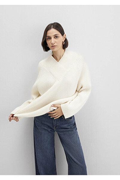 Mavi Wool Blend Ecru V-Neck Sweater Oversized / Wide Fit 1710829-70057