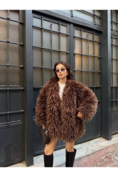 cemo Camel Hair Teddy Fur Oversized Coat