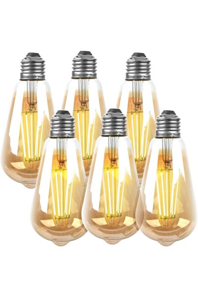 Baytion Vintage Edison LED Filament Bulbs, 6 Pack, E27, 6W, 2700K Amber