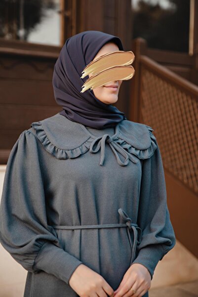 H HİJAB CENTER Smoked Peter Pan collar Piece Dress Nsr 5106