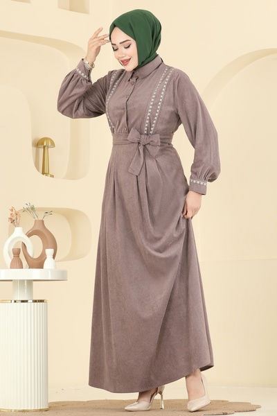 ModaMerve Nakış Detaylı Kadife Elbise 313ASN888-MS Vizyon