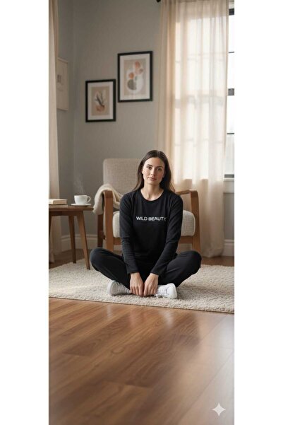 Sude kadın pijama takımı siyah renk alt ve üst takım