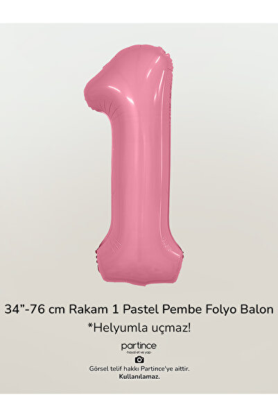 partince 34'' 76 cm Pastel Pembe Renk Rakam Folyo Balonlar