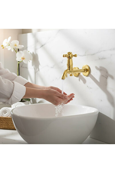İSAOĞLU YAPI Gold Bahçe Wc Balcony Faucet Rustic Design Brass Material 5 Years Warranty Faucet