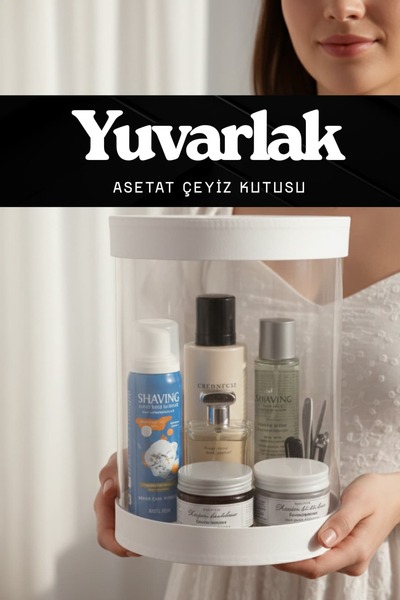 Dantelux Yuvarlak Asetat Bohça Kutusu - Silindir Şeffaf Çeyiz Kutusu