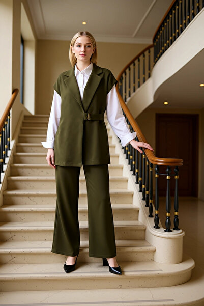 BENERLY Women's Top and Bottom Sleeveless Blazer Vest Wide Leg Pants Set Mode...