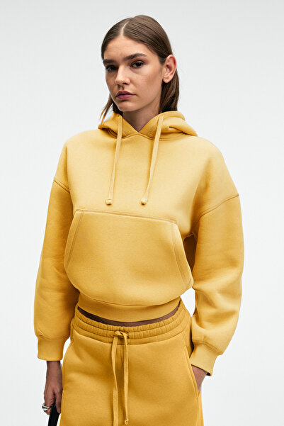 GRIMELANGE Selene women's Hooded kangaroo pocket regular fit yellow sweatshirt
