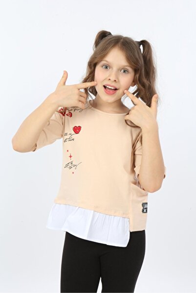Toontoy Girls' Crew Neck Short Sleeve Paneled Asymmetric T-Shirt
