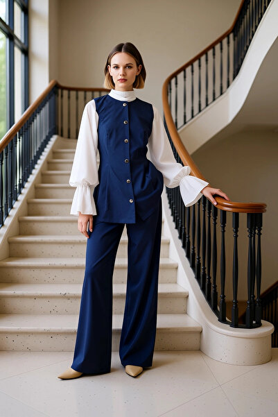 BENERLY Women's Bottom Top Regular Cut Polyviscose Plain Woven Vest Pants Set...